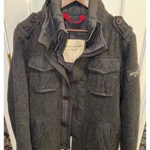 Abercrombie & Fitch Elk Lake Jacket Men's Large Wool Blend Field Coat Gray